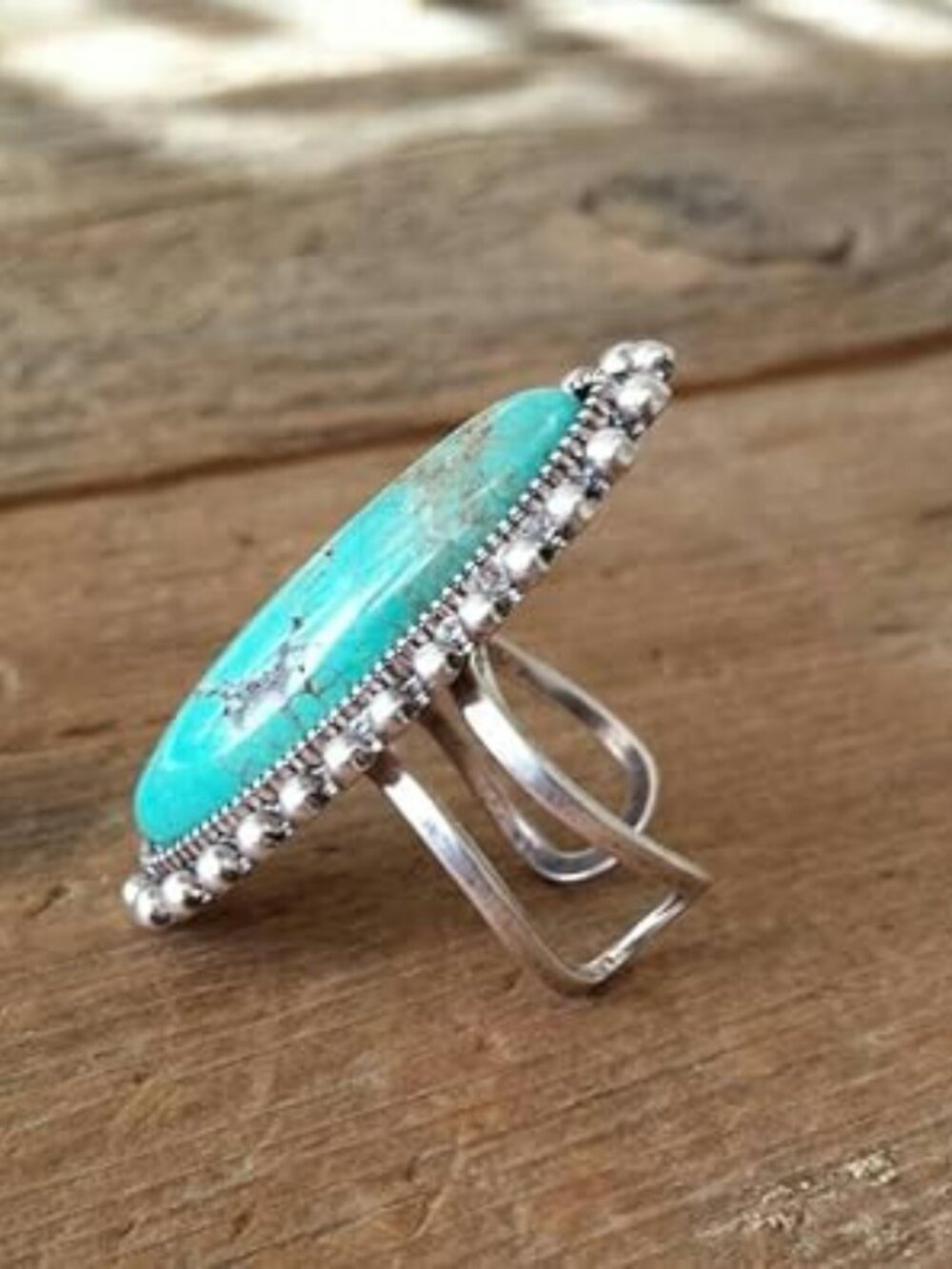 New Bohemian Turquoise Oval Flower Rings Geometric Natural Stone Adjustable